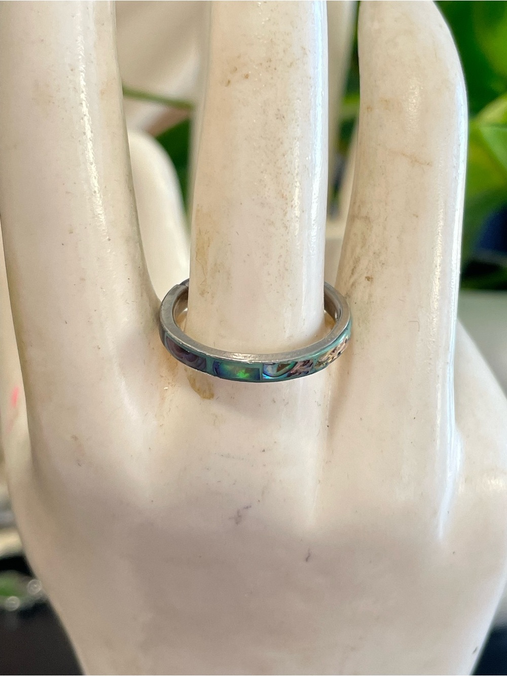 Abalone Inlay Silver Band Ring - Women Jewelry
